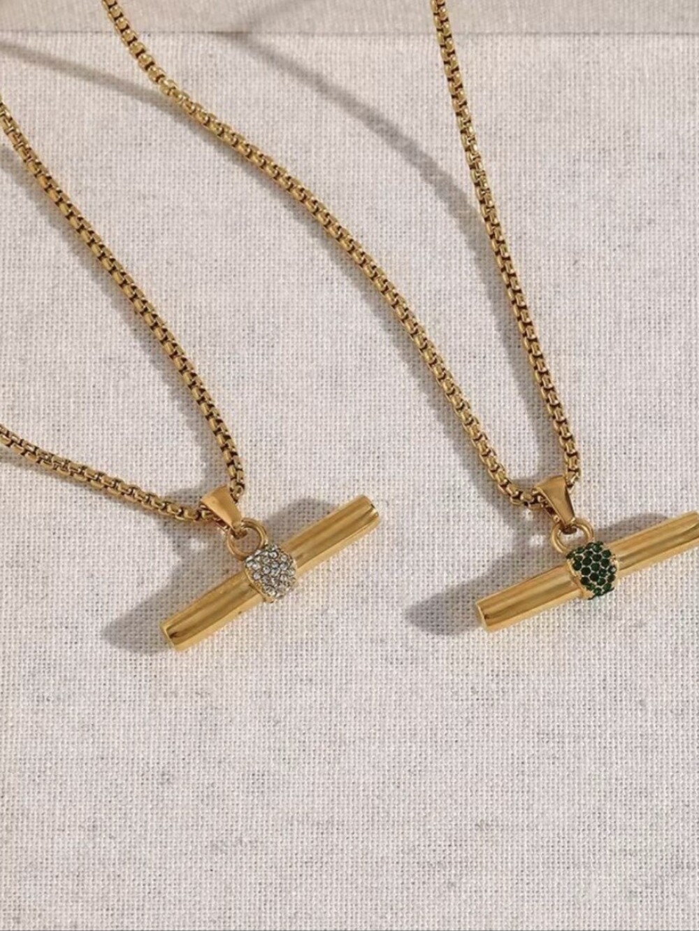 ππNEWππ STUNNING!! 18KT Over Stainless Steel CZ T-Bar Necklace - Picture 4 of 16
